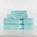 Mainstays 6-Piece Bath Towel Set, Ombre Stripe, Clearly Aqua