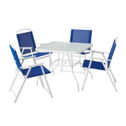 Mainstays Albany Lane Outdoor Patio 5-Piece Dining Set, White Steel Frame and Blue Sling