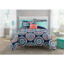 Mainstays Blue Medallion 8 Piece Bed in a Bag Comforter Set With Sheets, Full