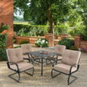 MAISON ARTS Metal Outdoor Patio Dining Sets 5 Pieces, 4 Spring Motion Chairs with Cushions and 1 Square Metal Table...