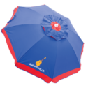 Margaritaville 6 ft Tilt Beach Umbrella with Sand Anchor and Wind Vents, Blue with Red Border