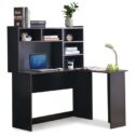 Mcombo Corner Desk with Hutch L-Shaped Desk Computer Desk Executive Desk for Home Office Furniture Dark Brown