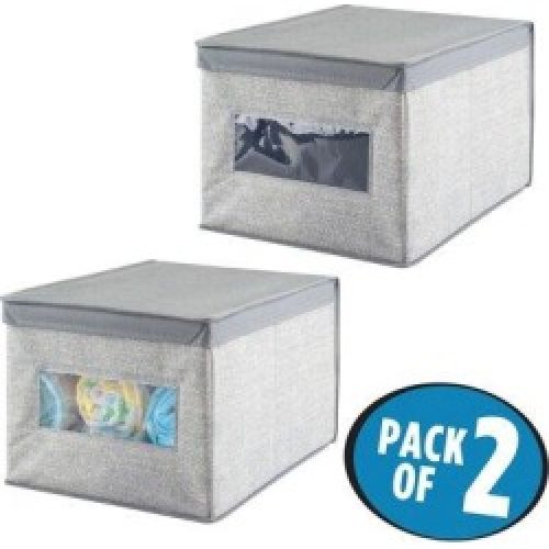 Mdesign Stackable Fabric Closet Storage Organizer Box, Lid, 2 Pack - in Gray, Size 9.75 H x 11.75 W x...