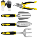 Meidong Garden Tools Set 5 Piece Floral Heavy Duty Gardening Tools with Pruning Shears / Hand Trowel / Transplanter /...