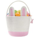 MELLBAY Easter Baskets for Kids - Pink Large Woven Bunny Easter Basket Empty with Handle - Kids Egg Easter Baskets...