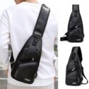 Men'S Leather Sling Bag, Eeekit Chest Shoulder Backpack, Water Waterproof Crossbody Bag with Usb Charging Port for Travel, Hiking, Cycling,...