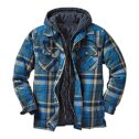 Men's Plaid Long Sleeve Hooded Quilted Lined Flannel Shirt Jacket Thicken Warm Plaid Classic Jacket Coat Hoodie