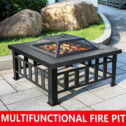 Metal Fire Pit for Outside, 32'' Stone Finish Fire Pit Table, Wood Burning Outdoor Firepit with Fire Bowl, Mesh Screen...