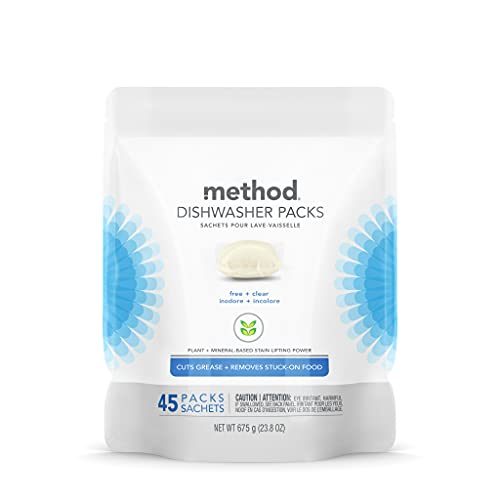 Method Dishwasher Detergent Packs, Dishwashing Rinse Aid to Lift Tough Grease and Stains, 45 Dishwasher Tabs per Package, Free +...