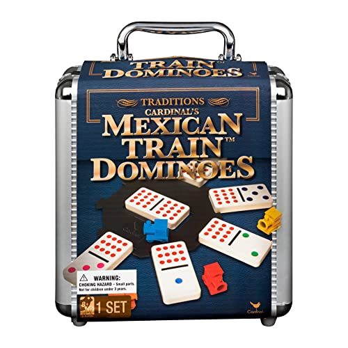 Mexican Train Dominoes Set Tile Board Game in Aluminum Carry Case Games with Colorful Trains for Family Game Night, for...