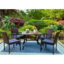 MF Studio 5-Piece Outdoor Patio Dining Set, Metal Square Dining Table with Umbrella Hole & 4 Rattan Chairs for Outdoor,...