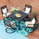 MF Studio 5 Pieces Patio Dining Set Indoor Outdoor Metal Furniture with 4 Swivel Dining Chairs and 1 Square Dining...