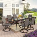 MF Studio 7-Piece Outdoor Patio Dining Set Modern Metal Furniture with 360° Swivel Dining Chairs and Large Rectangular Table for...