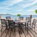 MF Studio 7-Piece Patio Dining Set with 6 PCS Armchairs and 1 PC Rectangular Table, Black