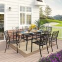 MF Studio 7 Pieces Outdoor Dining Sets Metal Patio Furniture with 6 Pieces Bistro Dining chairs and 1 Piece Rectangular...