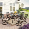 MF Studio 7 Pieces Outdoor Patio Dining Set, 6 Pieces Swivel Dining with Beige Cushion & 1 Piece Metal Slatted...