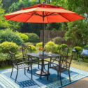 MF Studio 6-Piece Outdoor Patio Set with 10 FT Umbrella , 4 PCS Metal Steel Stacking Chairs &1 PC Square...