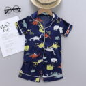 Miluxas Little Boys 2 Piece Short Pajamas Train Shark Sleepwear 100% Cotton Toddler Dinosaur Pjs Summer Kids Clothes Clearance Dark...