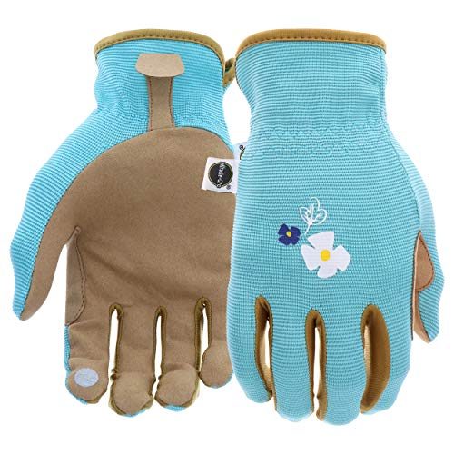 Miracle-Gro MG86202 Palm [Blue/Tan, Small/Medium], Touchscreen Compatible Synthetic Leather Gloves