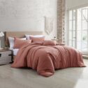 Modern Threads Pink Solid Microfiber Comforters, Full/Queen, Textured Washable 4 Count