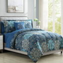 Modern Threads 8-Piece Granada Reversible Adult Unisex Bed in a Bag, Deep Blue Damask, Queen