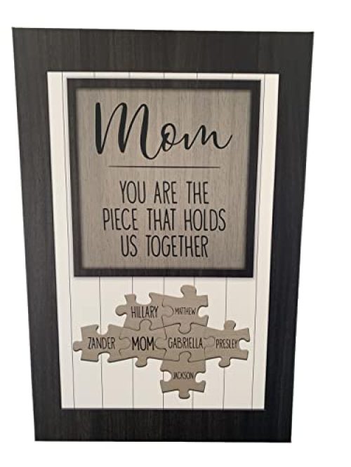 Mom You are The Piece That Holds Us Together Puzzle Sign - Personalized Canvas Wall Art, Puzzle Piece Wall Decor...