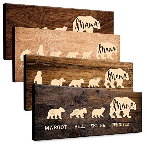 Mothers Day Gifts, Personalized Mama Bear & Cubs Sign with Names - Up to 5 Cubs - 5 Colors &...