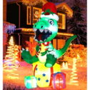Mulanimo Christmas Inflatables 5ft Christmas Decorations Outdoor Christmas Inflatable Dinosaur Blow Up Outdoor Christmas Yard Decorations -in LED Lights with...
