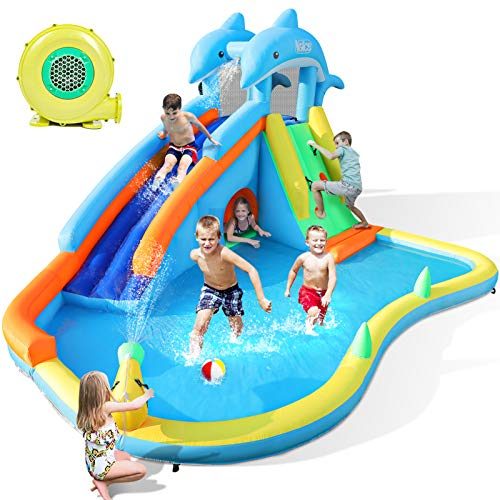 Naice Inflatable Water Slide, Bounce House for Wet and Dry, Climbing Wall & Larger Splash Pool, Water Gun & Hiding...