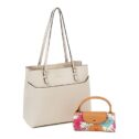 Nanette Lepore Daria Tote Handbag with Packable Nylon Satchel Bundle
