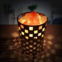 Natural Salt Lamp in Projective Design Metal Basket