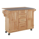 Natural Wood Kitchen Cart with Stainless Top and Breakfast Bar on Sale At The Home Depot