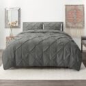 Nestl Down Alternative Comforter Set with Pillow Shams, Pinch Pleated Comforter, 3-Piece, Queen/Full, Gray