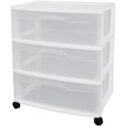 NEW 3 Drawer Wide Cart See Through Drawers With White Frame