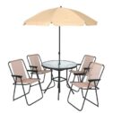 Nice C 6 Pieces Patio Dining Set 4-Person Patio 31.5’’ long Conversation Folding Dining Set with Umbrella, 1 Glass Round...