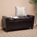 Noble House Armed PU Storage Bench, Brown