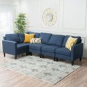 Noble House Contemporary Fabric Sectional Sofa, Dark Blue