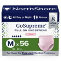 NorthShore GoSupreme Overnight Incontinence Underwear, 8-Hour Pullup Style, Medium, 56 Count Case, Pink, 30-40 inches, Unisex Adult Diapers
