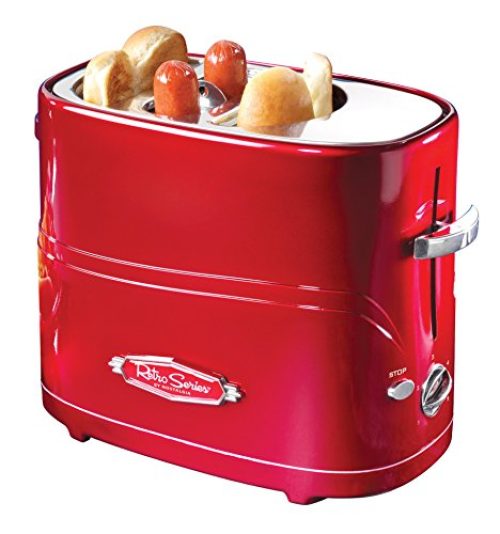 Nostalgia 2 Slot Hot Dog and Bun Toaster with Mini Tongs, Hot Dog Toaster Works with Chicken, Turkey, Veggie Links,...