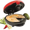 Nostalgia 6-Wedge Electric Quesadilla Maker with Extra Stuffing Latch, 8-inch, Red, Unique plate design creates 6 sectional pieces that seal...