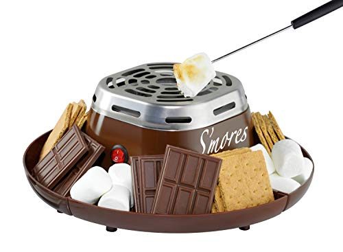 Nostalgia Indoor Electric Stainless Steel S'mores Maker with 4 Compartment Trays for Graham Crackers, Chocolate, Marshmallows and 2 Roasting Forks,...