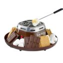 nostalgia indoor electric stainless steel s'mores maker with 4 compartment trays for graham crackers, chocolate, marshmallows and 2 roasting forks,...
