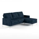 Novogratz Chapman Reversible Sectional Sofa and Floating Ottoman with Chrome Metal Legs, Blue Velvet