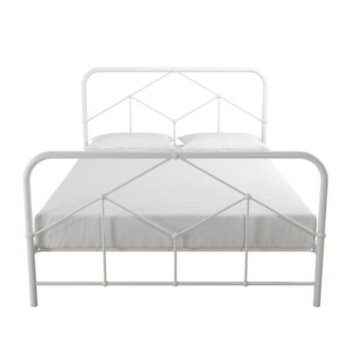 Novogratz Francis Farmhouse Metal Bed, Queen Bed Frame, White