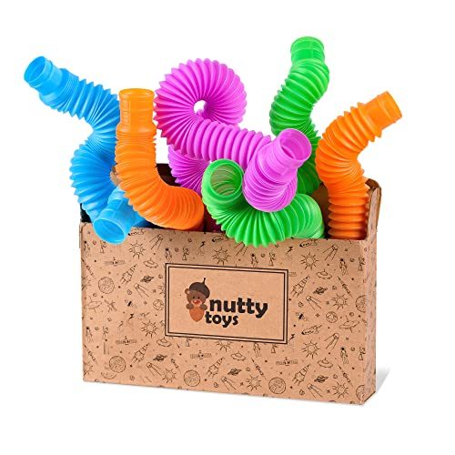 nutty toys 8 pk Pop Tube Sensory Toys (Large) Fine Motor Skills & Learning for Toddlers, Top ADHD Fidget 2022...