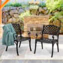 Nuu Garden 2pc Aluminum Outdoor Patio Bistro Armchairs, Balcony, Garden, Black with Gold Edge