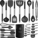 oannao Silicone Cooking Utensils Set - Heat Resistant Stainless Steel Kitchen Utensils, Baking Tools Kitchen Gadgets,Turner,Tongs,Spatula,Spoon,Brush,Whisk,Non-Stick Friendly, Dishwasher Safe (Grey)