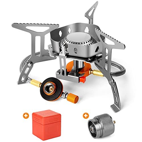 Odoland 3500W Windproof Camp Stove Camping Gas Stove with Fuel Canister Adapter, Piezo Ignition, Carry Case, Portable Collapsible Stove Burner...