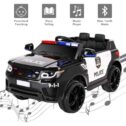 OKVAC 12V Kids Ride on Police Car Electric Toys with Remote Control, MP3, Lights - Black