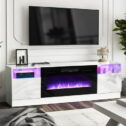 Oneinmil 70 inch Fireplace TV Stand, White TV Stand with Fireplace for TVs up to 80